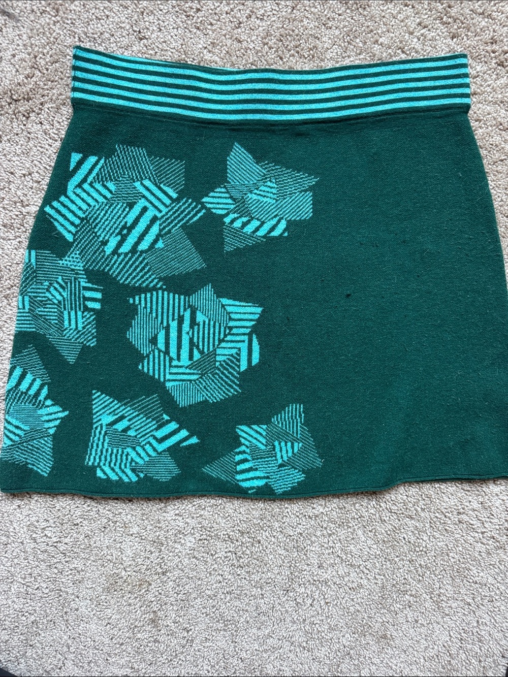Title nine Teal and Dark Green Floral A-Line Knit Skirt